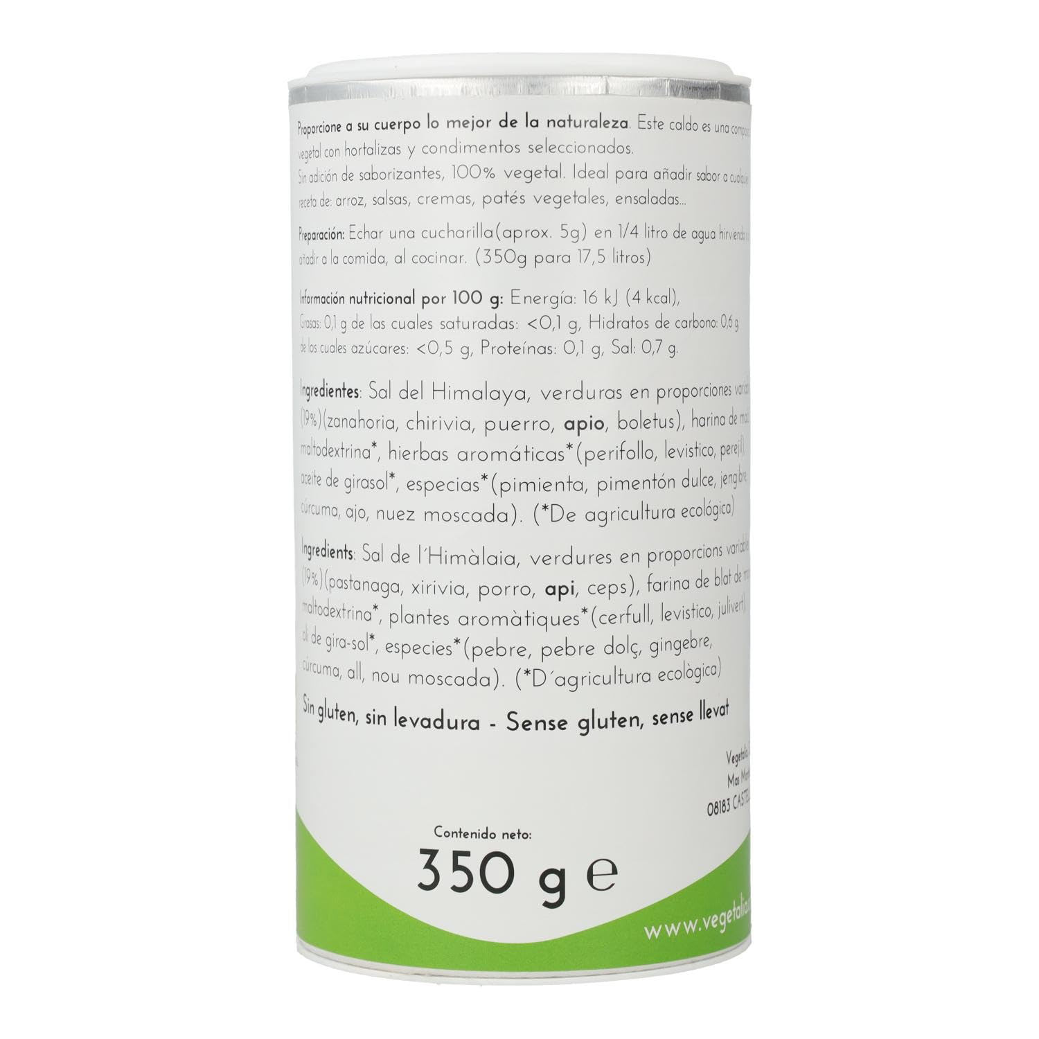Caldo Vegetal en polvo con Sal del Himalaya sin gluten Vegetalia
