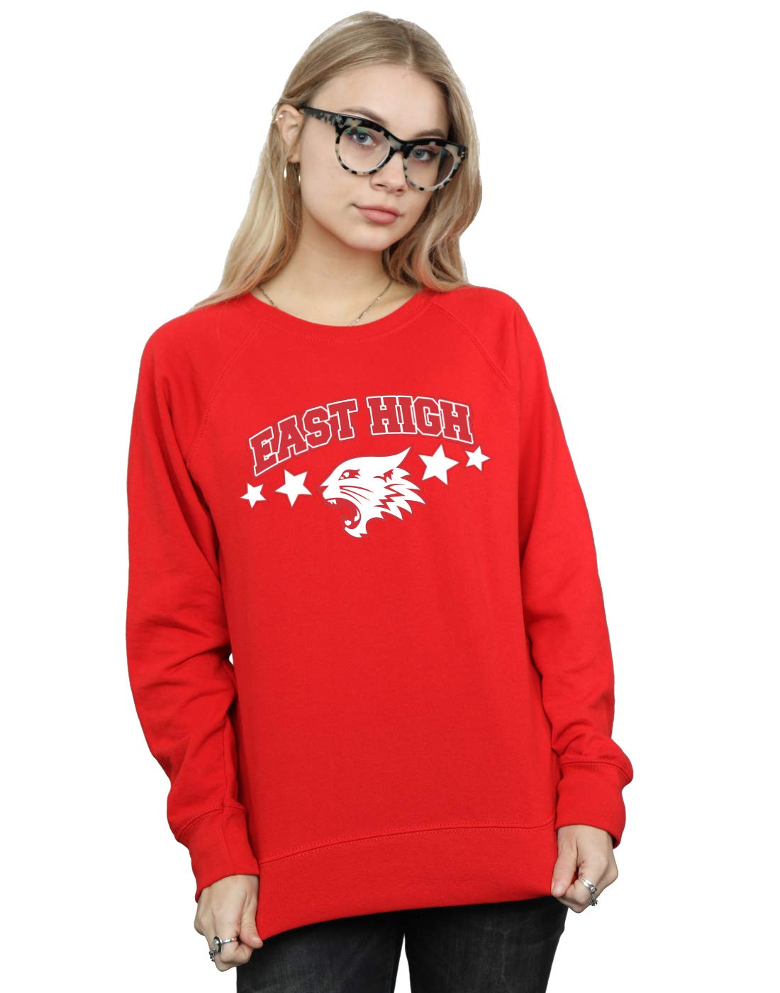 Absolute Cult Women's Red Disney High School Musical The Musical Wildcat Stars Sweatshirt Medium