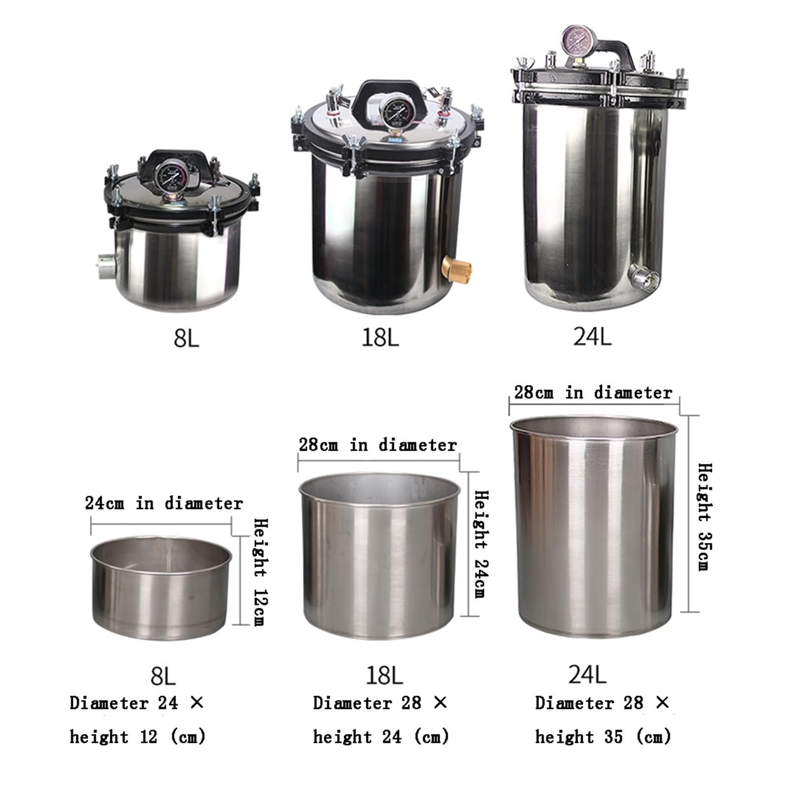 Autoclave portatile in acciaio inox, sterilizzatore ad alta pressione, pentola per sterilizzazione a vapore, efficiente e veloce (18 l)
