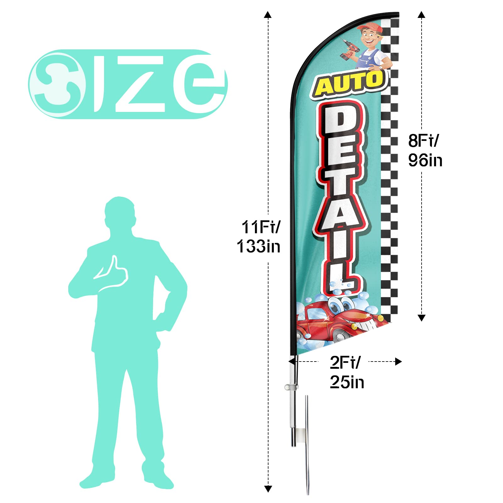 Bandiera di piuma di riparazione dell'automobile con flagpole, bandiera pubblicitaria 11 piedi