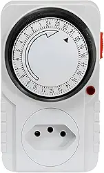 Timer Analógico Bivolt, Temporizador Elétrico com 96 Programações Diárias, Tomada Padrão Brasileiro, Branco, 12x7x6cm, Potência 2200W