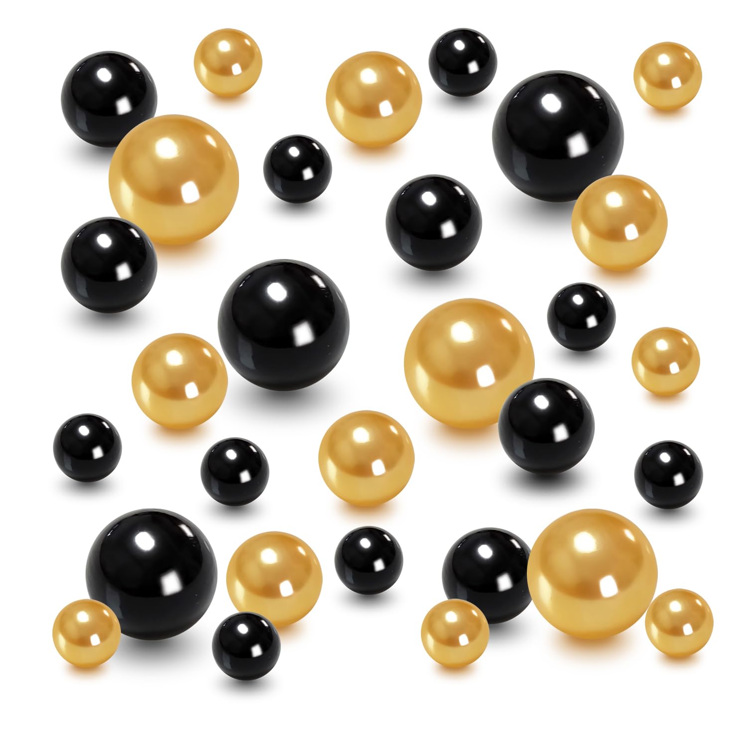 Euddty 105pcs Pearls for Vase Filler No Hole Faux Black Beads Water Candle Beads Centerpieces Beads for Vases, Makeup Brush Holder, Home Table Decor 10/14/20mm (Black Gold)