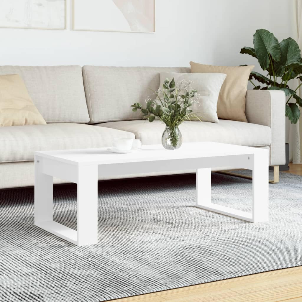 Mesa de centro blanca 102 x 50 x 35 cm, moderna mesa de salón de madera, práctica bandeja para aperitivos, bebidas, decoración, construcción estable