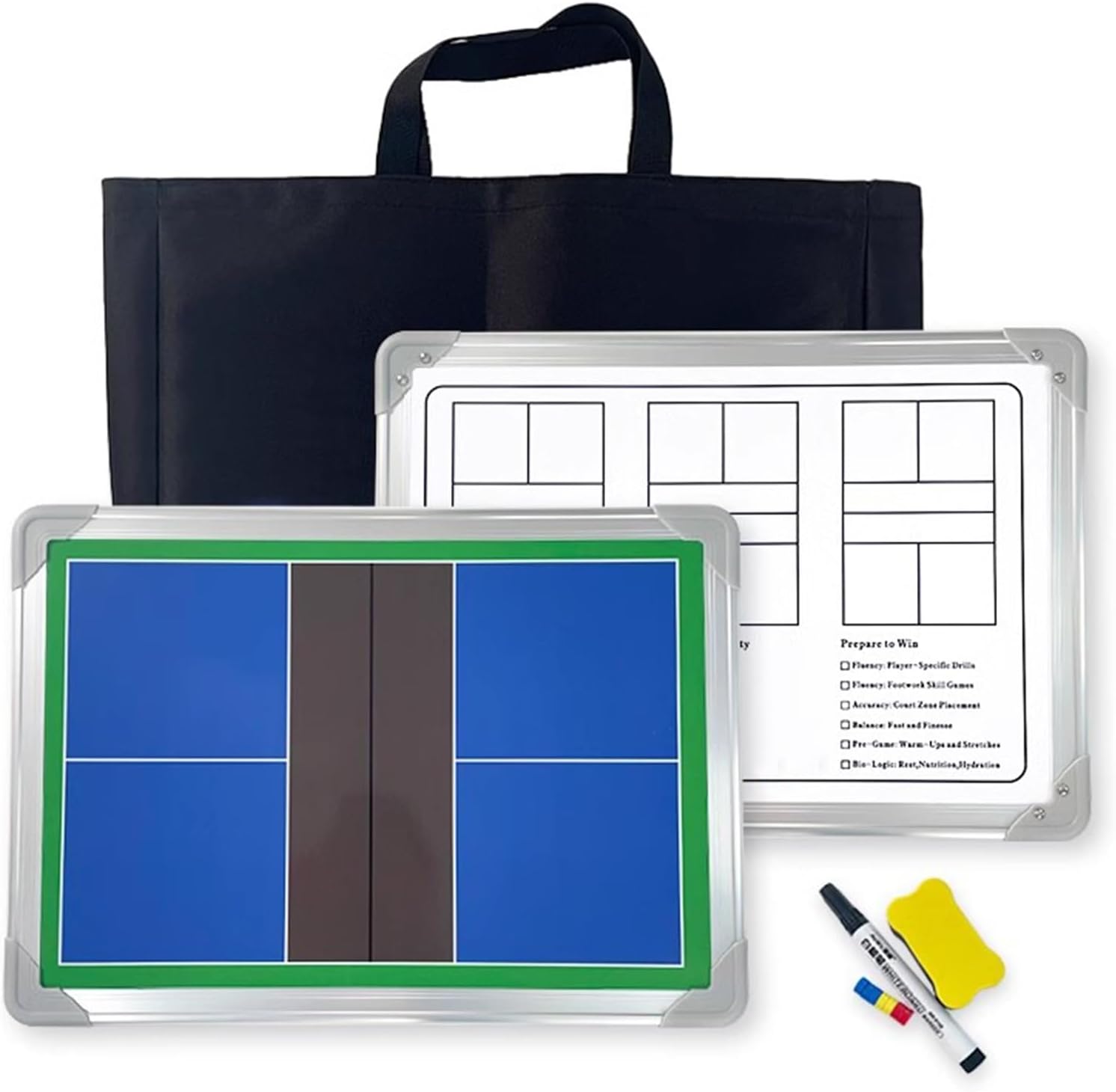Double-Sided Sports Coaching Whiteboard, Pickleball Coaching Board, Dry Erase Board, Magnetic Pickleball Lineup Board, Equipped with Storage Bag, Magnetic Chess Pieces, Pen & Eraser