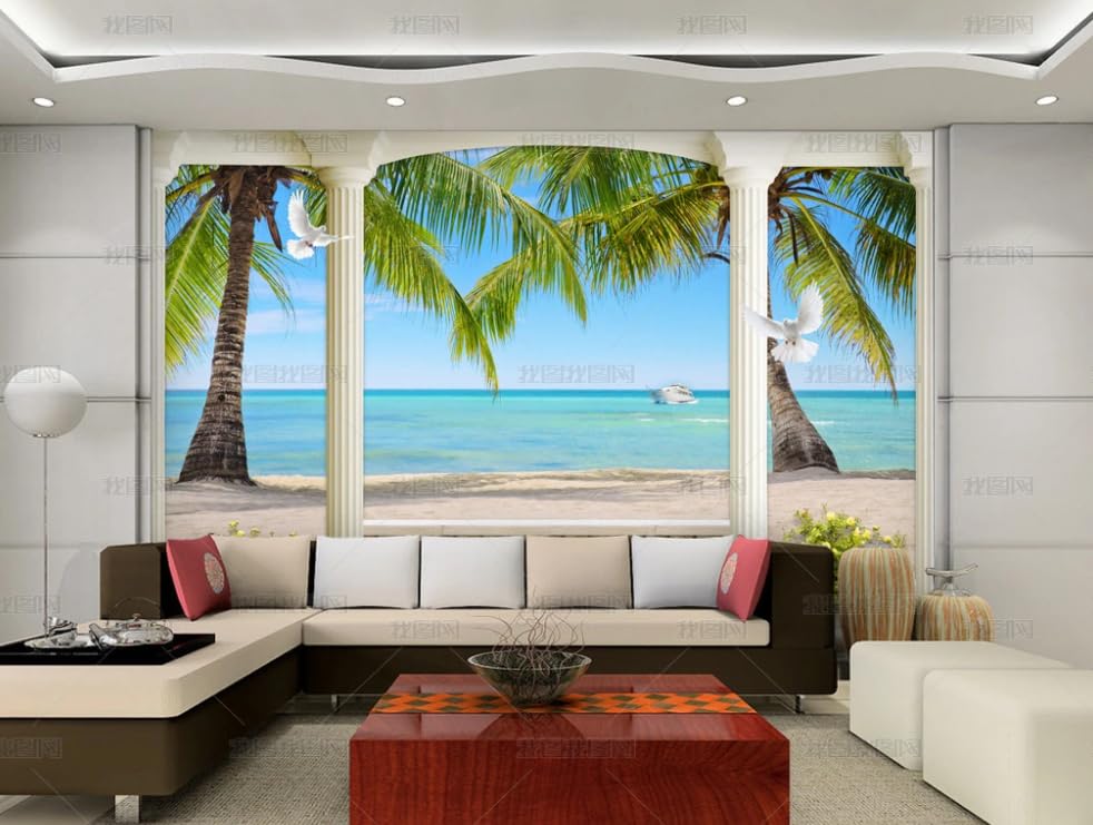 Papier Peint Intissé Élastique Poster Géant Mural Anti-Déchirure Plage et Cocotiers