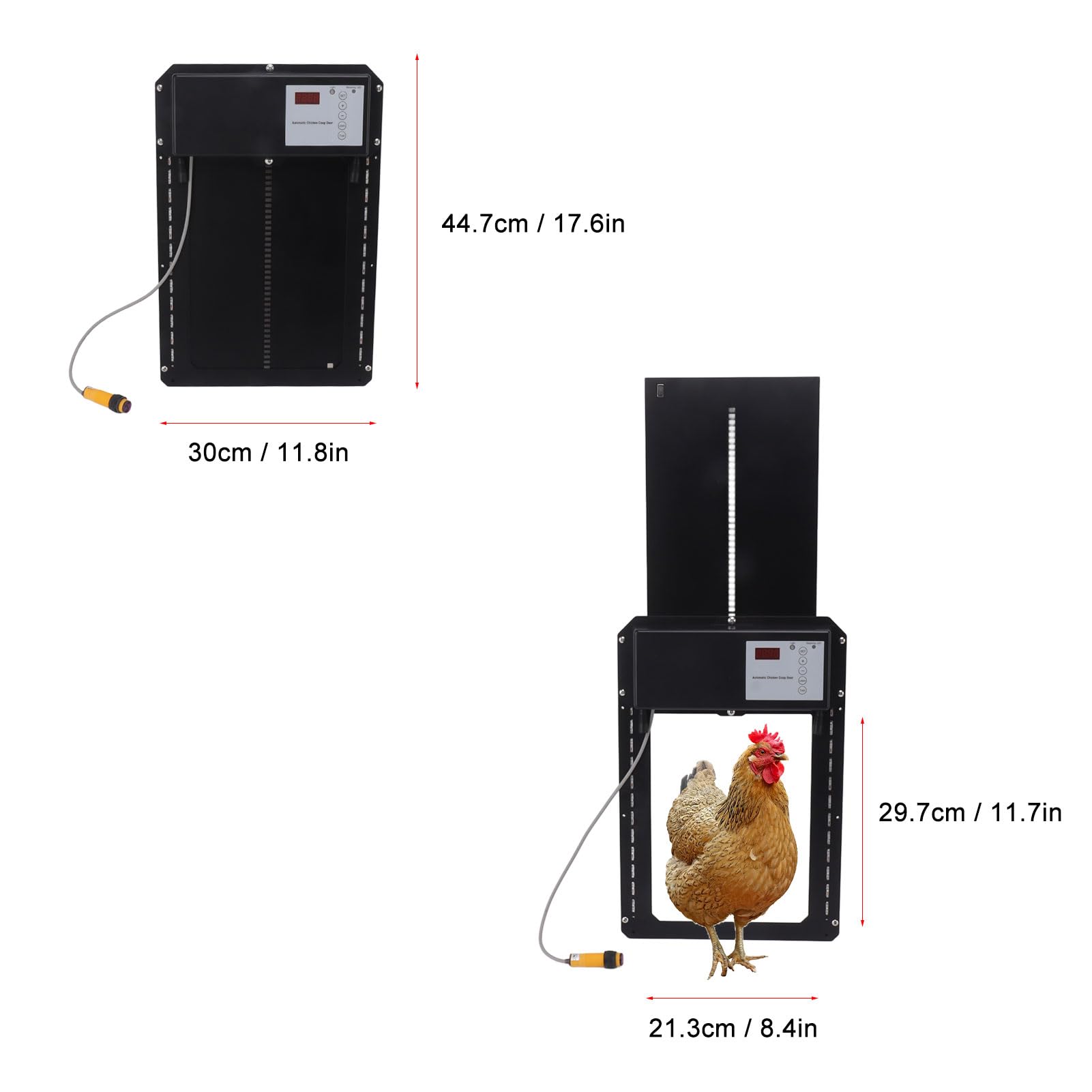 Porta automatica per pollaio 3 in 1, porta per pollaio con sensore di luce IP44 con temporizzazione, telecomando, display a LED Porte automatiche per pollai per polli, anatre, oche (Regno Unito)