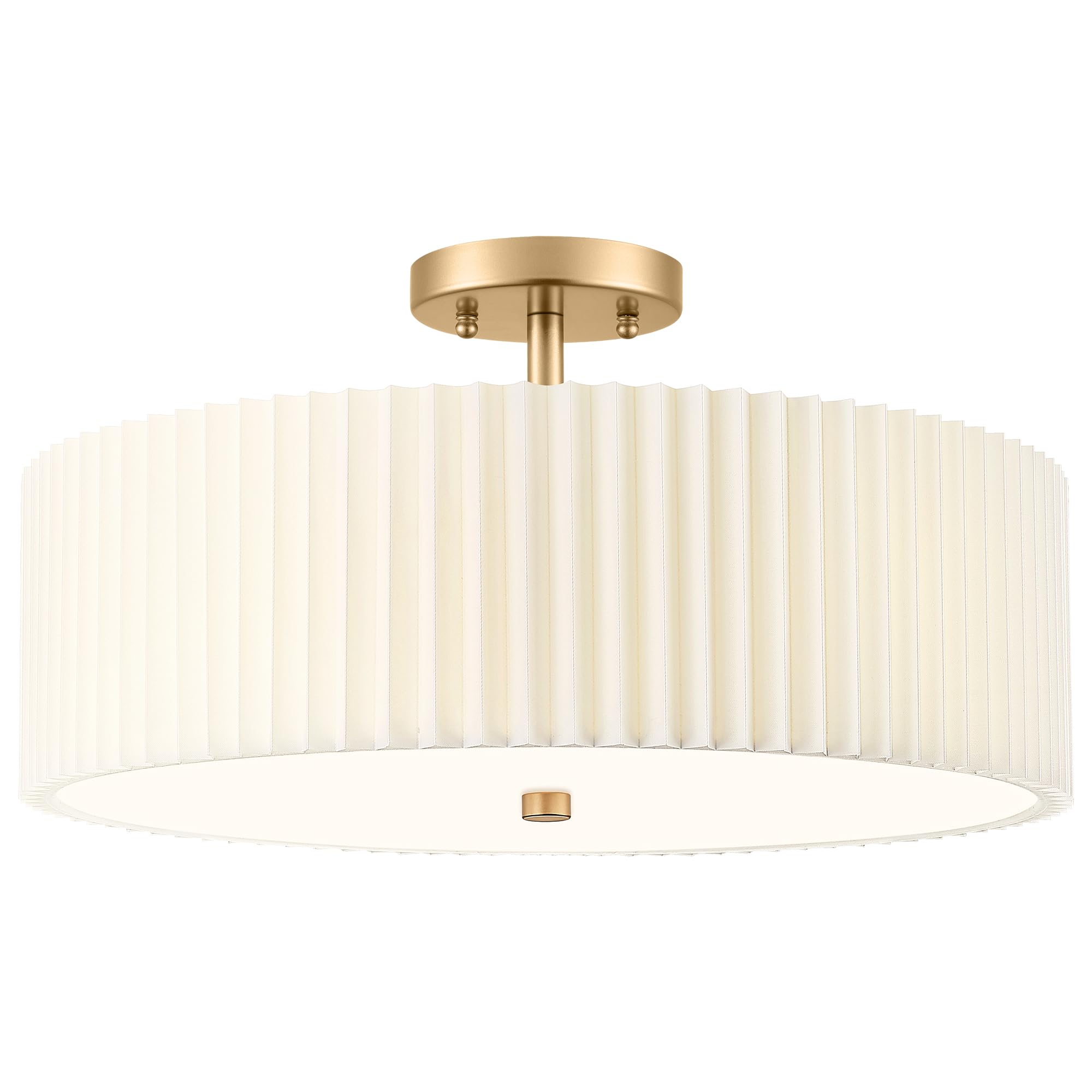 18" Gold Semi Flush Mount Ceiling Lights, Pleated Fabric Shade