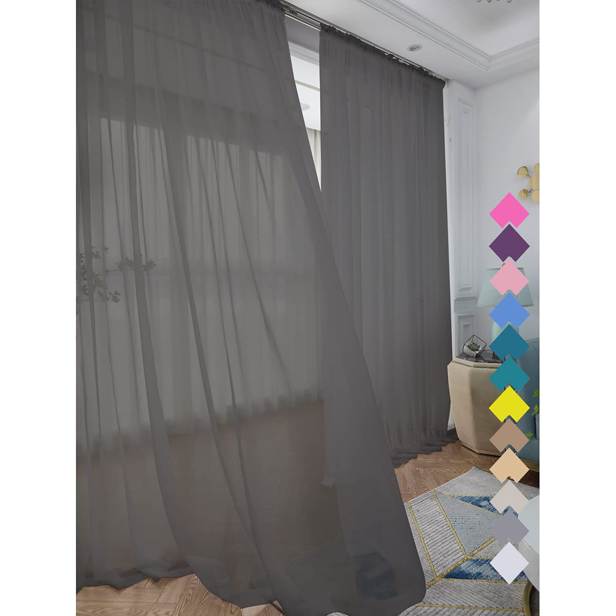 LONGTAI Window Dark Gray Sheer Curtains 84 Inches Long 2 Panels Sheer Curtain Basic Rod Pocket Panel for Bedroom Children Living Room Yard Kitchen