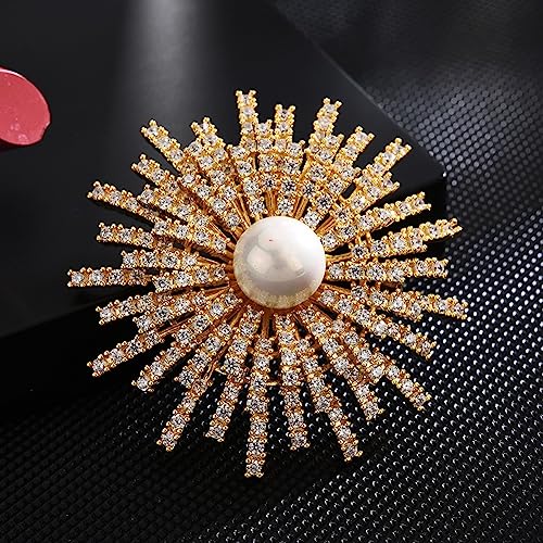 Image of Fashion Flower Brooches for Women Rhinestone Flower Brooches Pins 18k Gold Plated Lapel Pins Jewelry for Girlfriend Wife