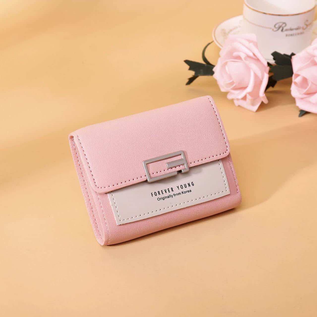 MEZON Women Wallets Leather Purse Tri-Fold Wallet Simple Short Wallet Small Coin Pocket Purse (Random Color),Brown 3