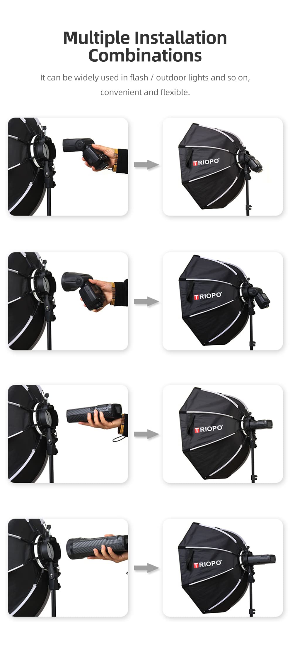 KX65 - Reflector de softbox Octagon portátil de 25,6 pulgadas con rejilla de panal compatible con Godox V1 AD200 AD200Pro AD100PRO Round Head Speedlight
