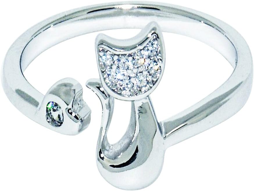 Wristchie Womens Fashion Jewelry 925 Sterling Silver Adjustable Ring Cute Cat Kitty