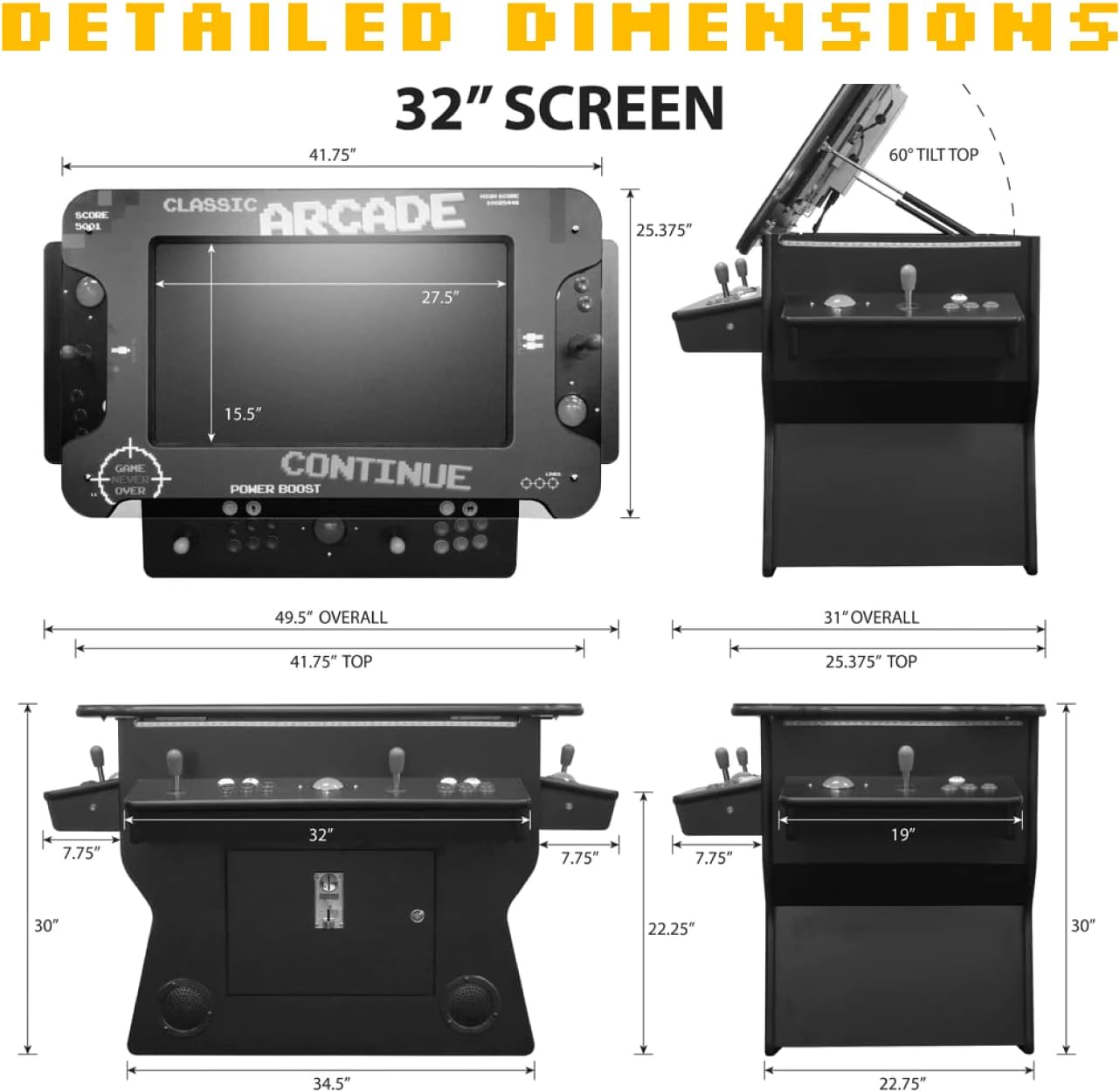 Creative Arcades Full Size Commercial Grade Cocktail Arcade Machine w/Riser | 2 Player | 4500 Games | 32" LCD Lifting Screen | LED | 4 Sanwa Joysticks | Trackball | 2 Stools | 3 Year Warranty