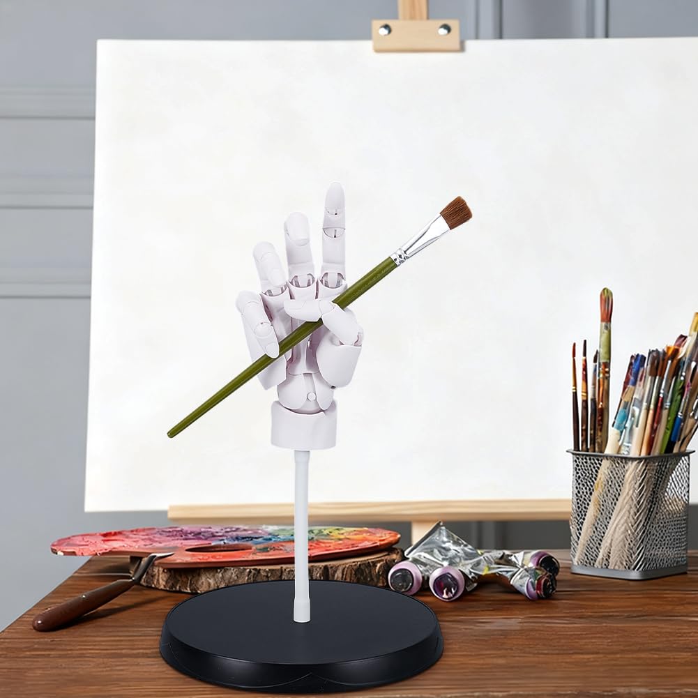 UNICRAFTALE Figure de Main Flexible en Plastique avec Articulations pour Artistes Mannequin de Dessin avec Base Ronde Modèle de Main Blanc pour Esquisser Peinture Décor de Bureau Domestique 21x36cm