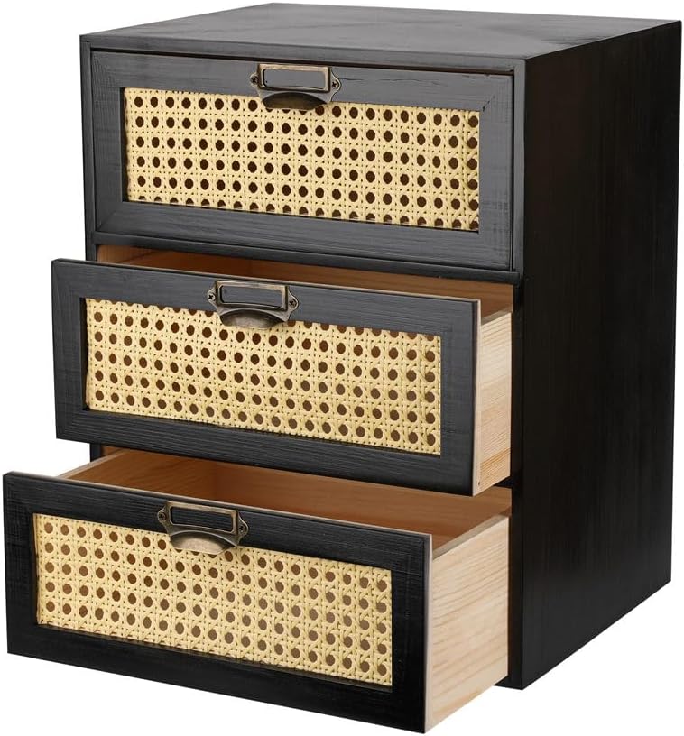 GoooodGift Large Wooden Storage Box Rattan Drawers Wooden