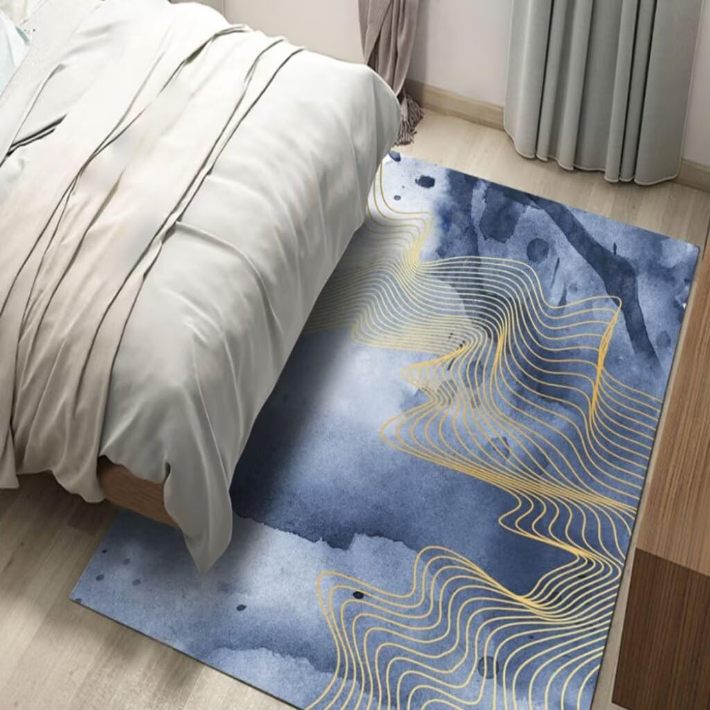 Tapis de zone lavable bleu et antidérapant déco chambre ado 170x240