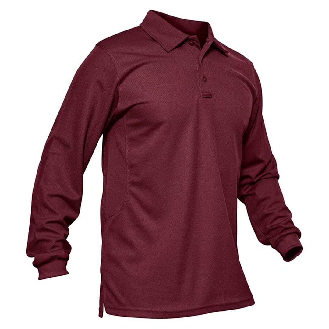 T-Shirt Tattica da Uomo a Maniche Lunghe, Sottile, ad Asciugatura Rapida, Estiva, da Escursionismo, Pesca, Viaggi, Lavoro (Vino Rosso XXL)