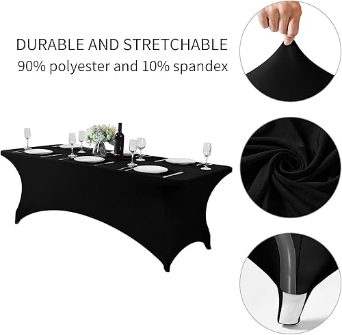 Miniatura 47 de Fokitut Paquete de 6 manteles de elastano para mesa de 6 pies, manteles elásticos universales para fiestas, banquetes, bodas y eventos, color negro