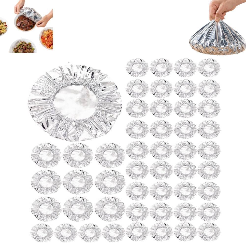 HOME RISE 50 Pack Reusable Aluminum Foil Cover Microwave Lid Covers – Elastic Stretchable Food Covers for Bowls, Plates & Containers – Heat-Resistant, Easy to Clean, Oil-Proof, Food Lids (Pack Of 50)