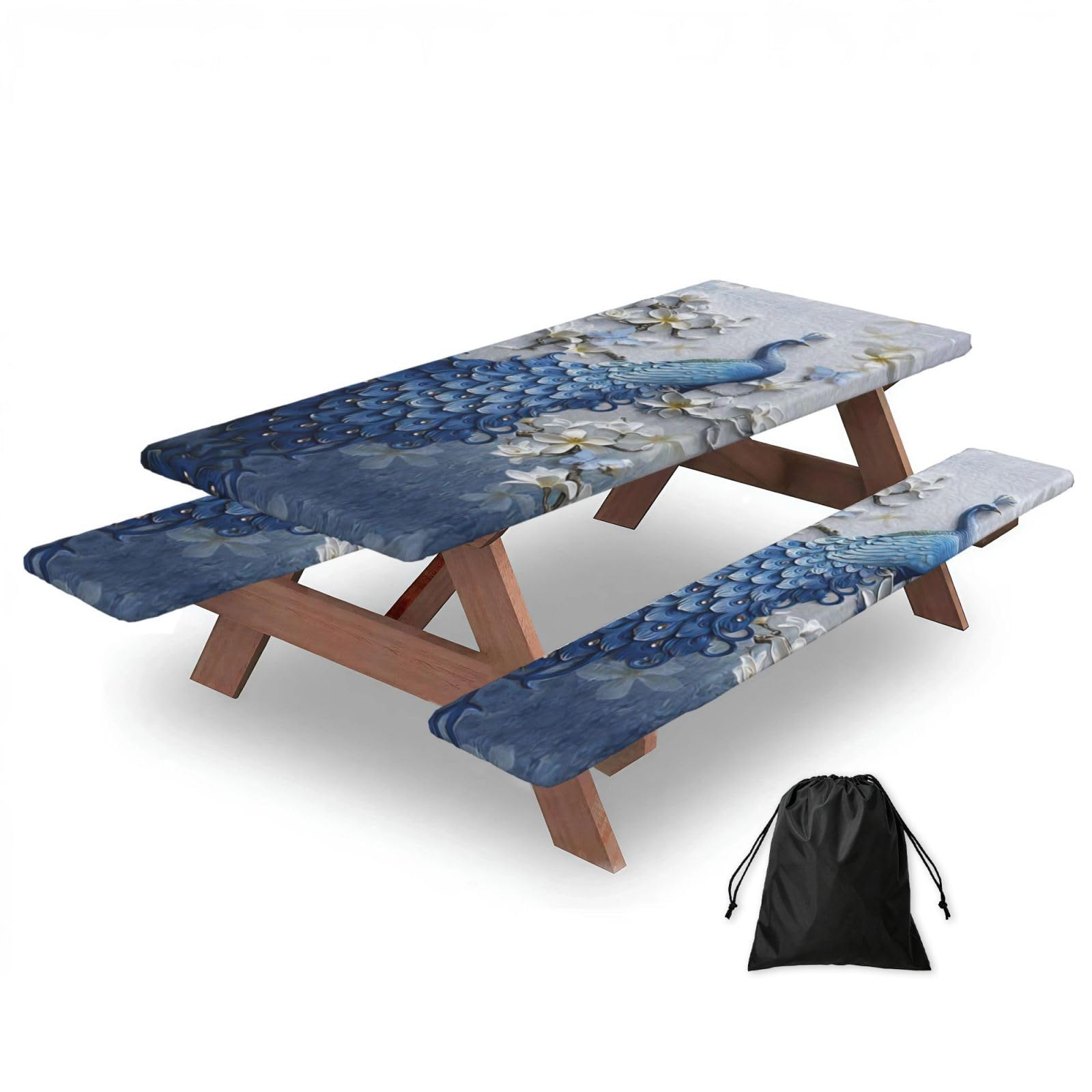 Beautiful Peacock Print 3 Pack Wipeable Picnic Bench Cover And Table Cover Lightweight Table Cloth For Camping Outdoor