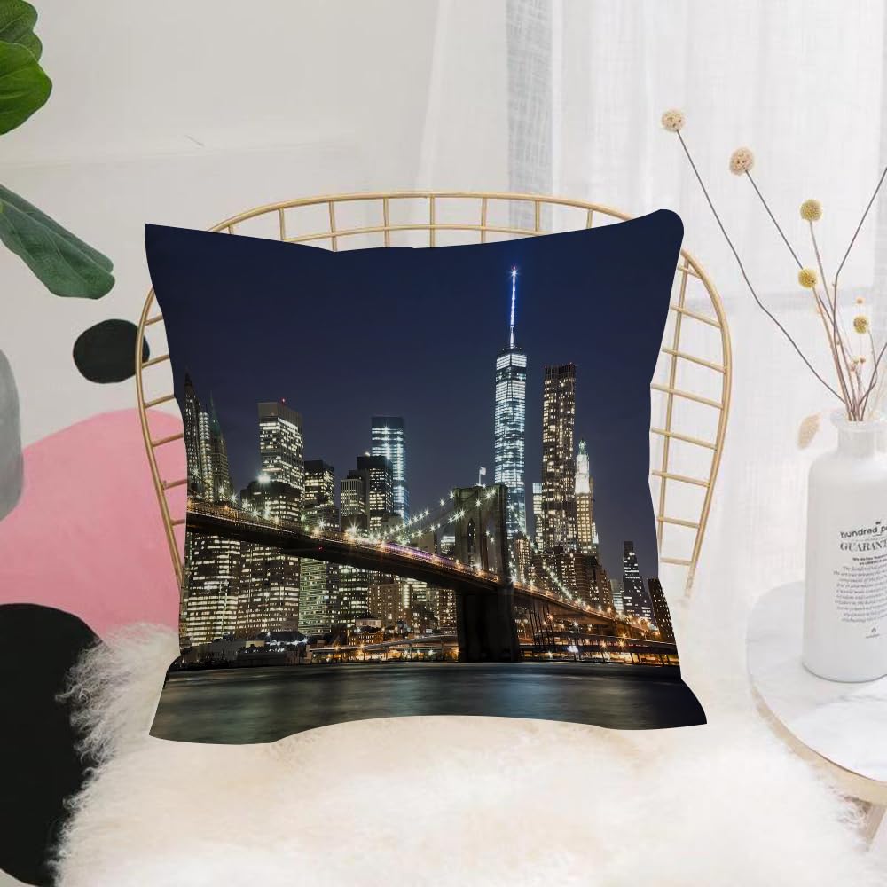 HYOSXW Cushion Cover,Throw Pillow Case Home Decorative for Living Room Bedroom Sofa Chair 16X16 Inch,Brooklyn Bridge New York with Manhattan Skyline at Dusk,Pillowcase 40X40cm