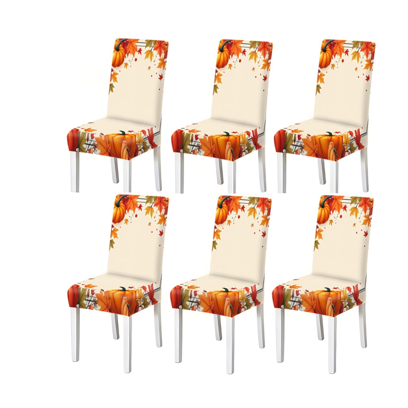 BOSUYBN Autumn Pumpkin & Maple Leaves Print Stretch Dining Chair Covers, Set Of 2/4/6 Furniture Protectors for Home Dining Room(6PCSChair cover)