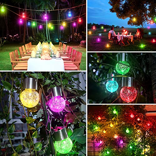 12Pack Outdoor Hanging Solar Lights - Cracked Glass Solar Lights Waterproof Led Decorative Ball Lights Tree Solar Powered Globe Lights With Hook For Garden Yard Fence Christmas Decoration, Multicolor #TOP6