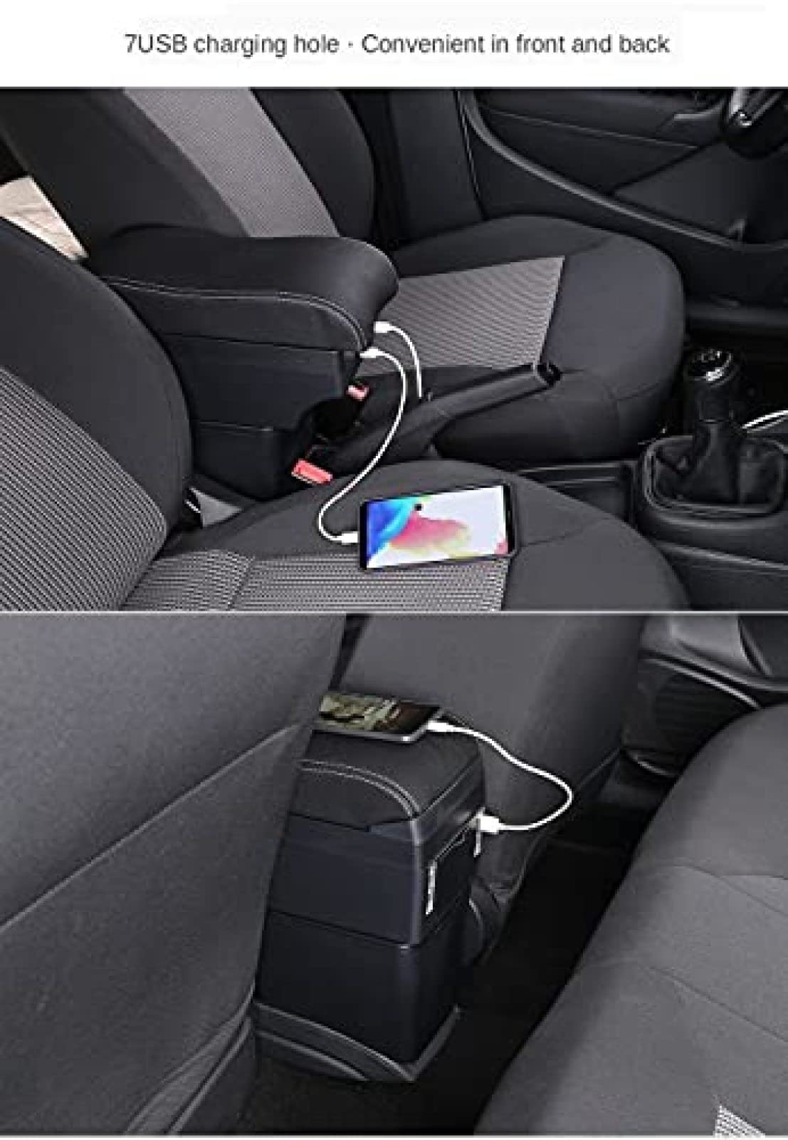 Podłokietnik Box pasuje do Chevrolet Sonic Aveo Części doposażenia wnętrza pudełko do przechowywania części samochodowe USB, czarno-biała linia