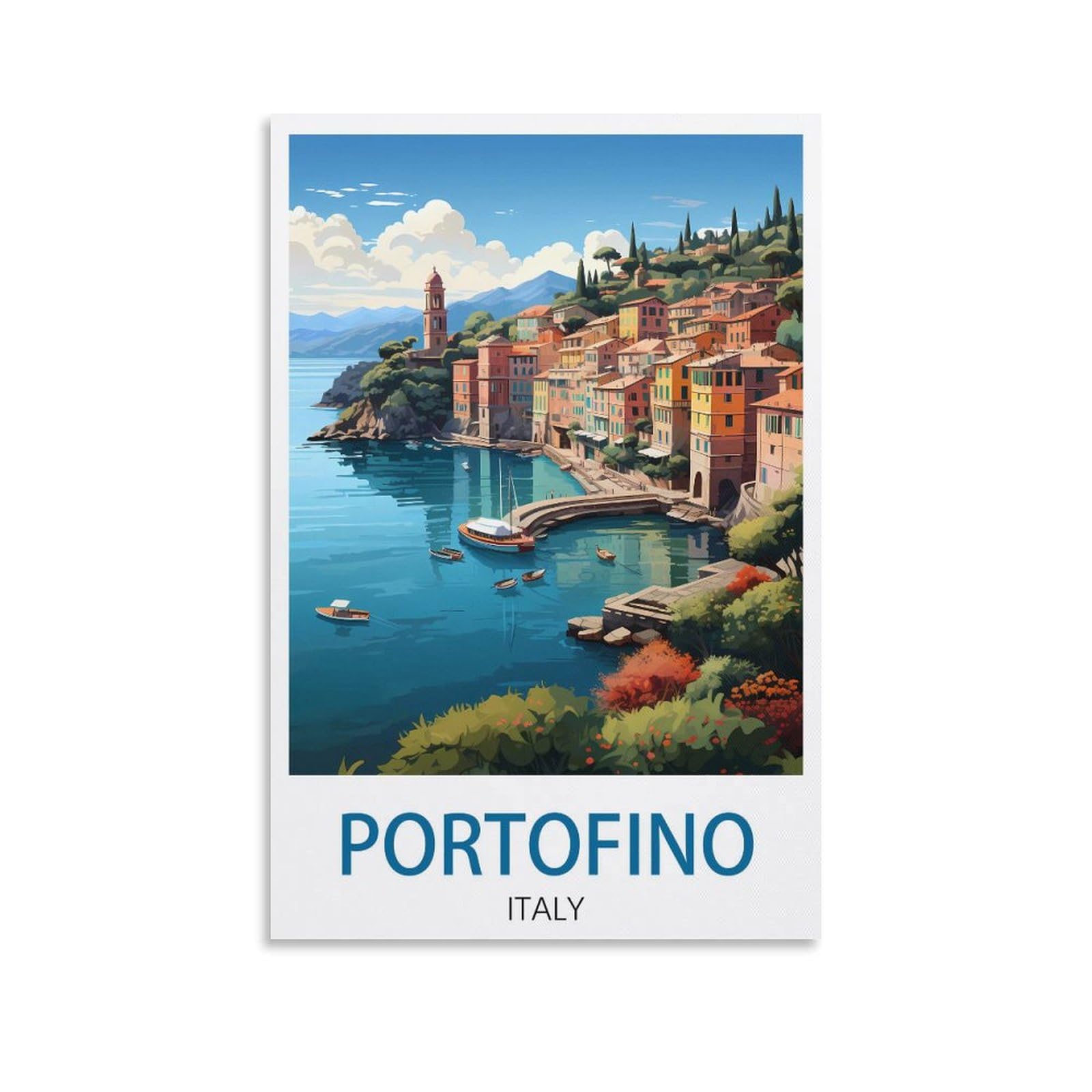 Lhjoiun Unframe-Style Portofino Italy Vintage Travel Poster Landscape 08X12inch(20X30cm) Art Canvas Print For Living Room Bedroom Home Decoration Modern Art
