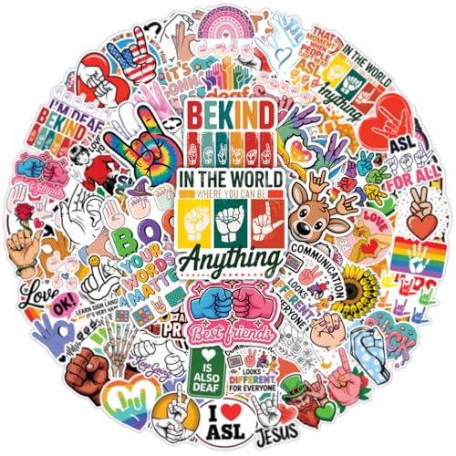 100pcs ASL Stickers, American Sign Language Sticker Waterproof Vinyl Perfect for Phone Cases, Laptops, Luggage, Birthday Parties, Picnic Crafts, and Daily Decoration