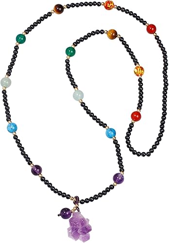 Collares largos de 7 chakras con cristal de amatista de cuarzo crudo para mujer, piedra natural, cristales curativos, collar de cuentas de