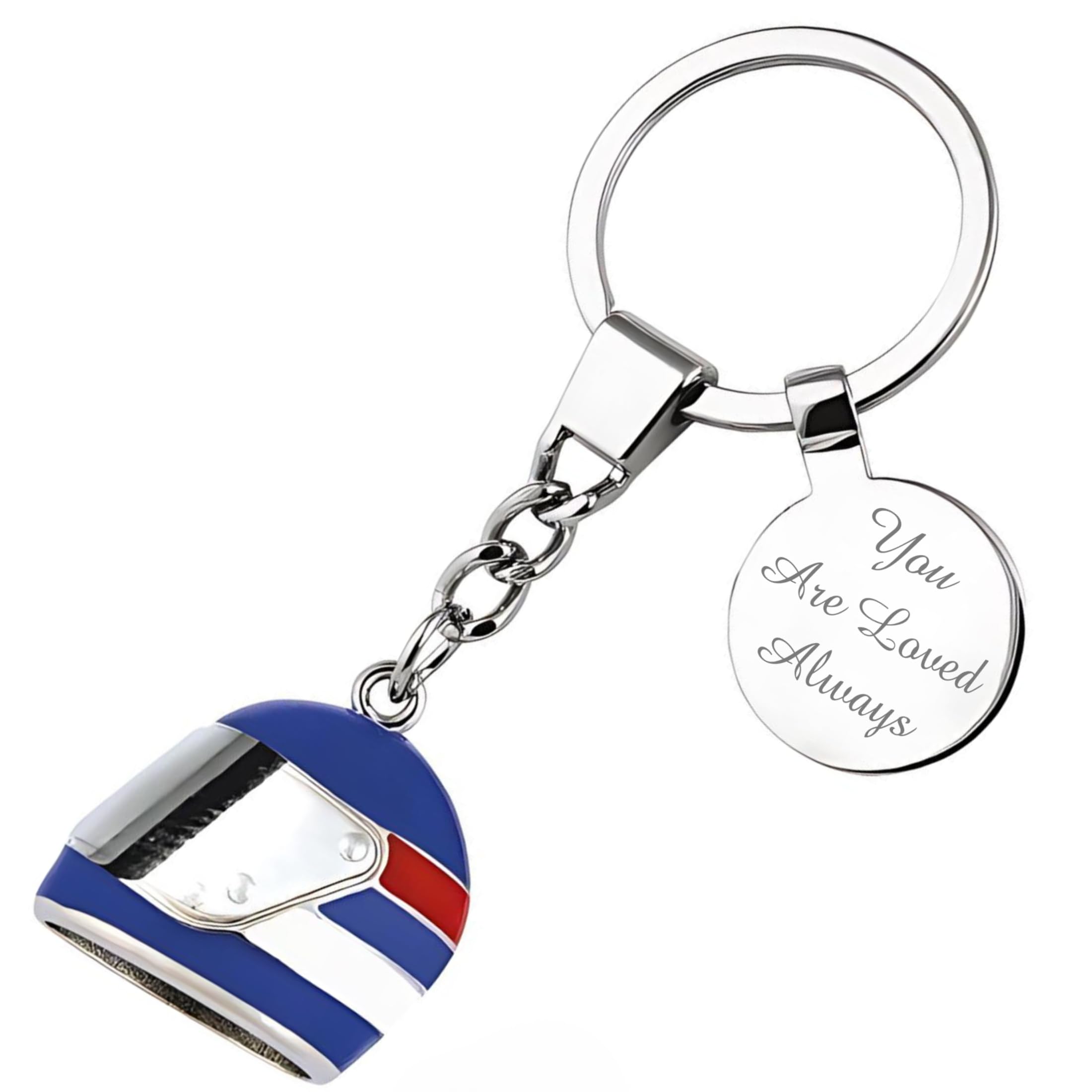 Eio Gifts Unisex Blue/Red/White (Medium) Personalised White, Motorbike/Motorcycle Helmet Keyring | Unique Gift For Bikers, New Drivers, Men And Women | Cool Keychain Accessories For Superbike, Mopeds, Keys And Bag
