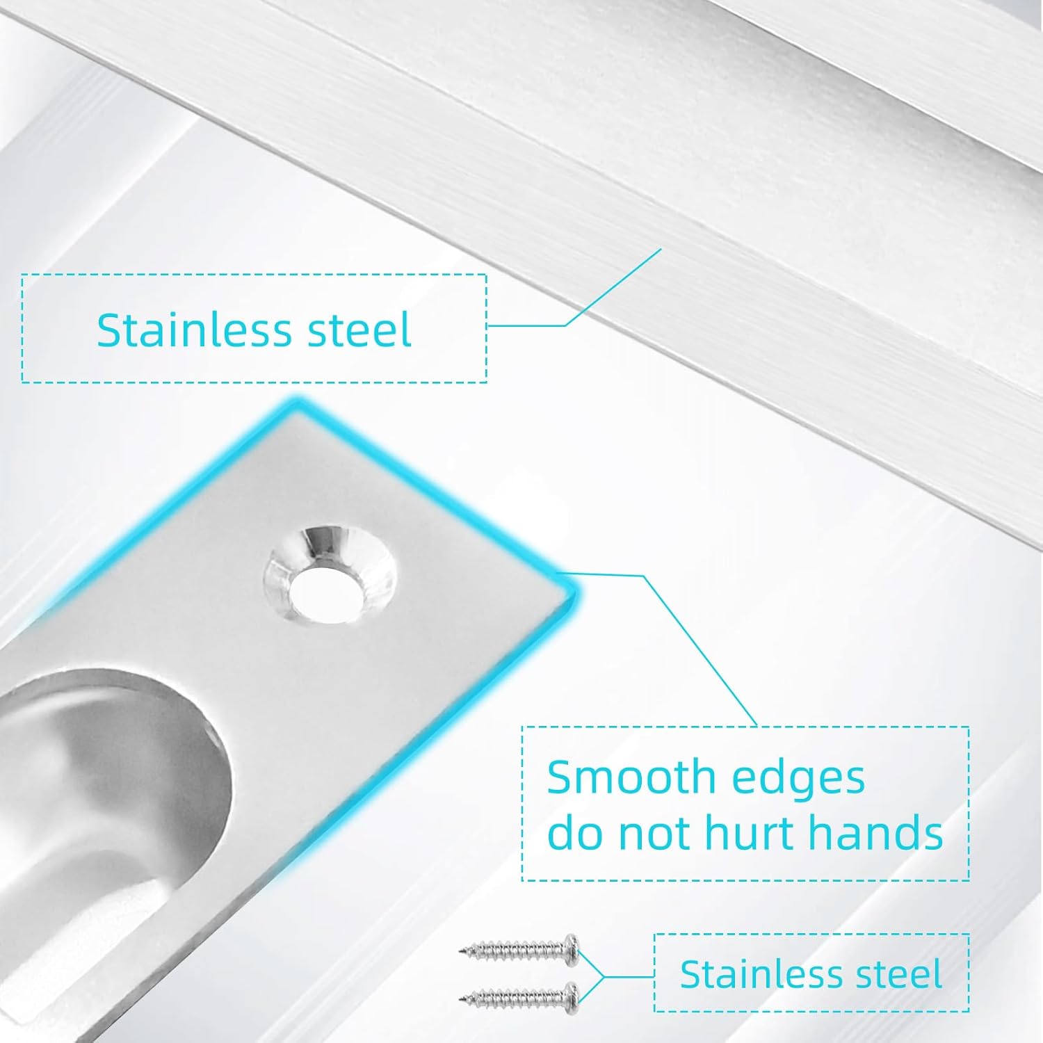 Pocket Door Handles,6 inch Recessed Flush Finger Pulls with Edge Pull,304 Stainless Steel Pocket Door Hardware, Silver