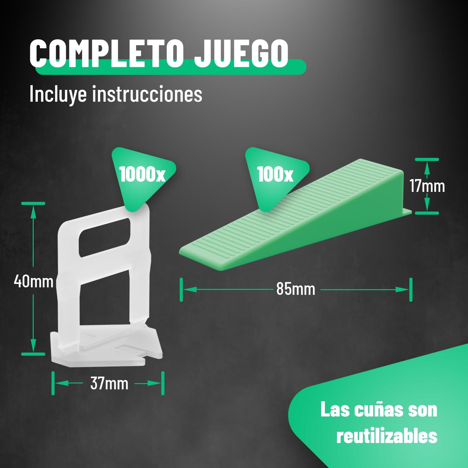 greate Sistema de niveladores azulejos 1100 Piezas 2mm | Ayuda para Colocación de Azulejos con 1000 Lengüetas y 100 Cuñas azulejo - niveladoras suelo, alicatado