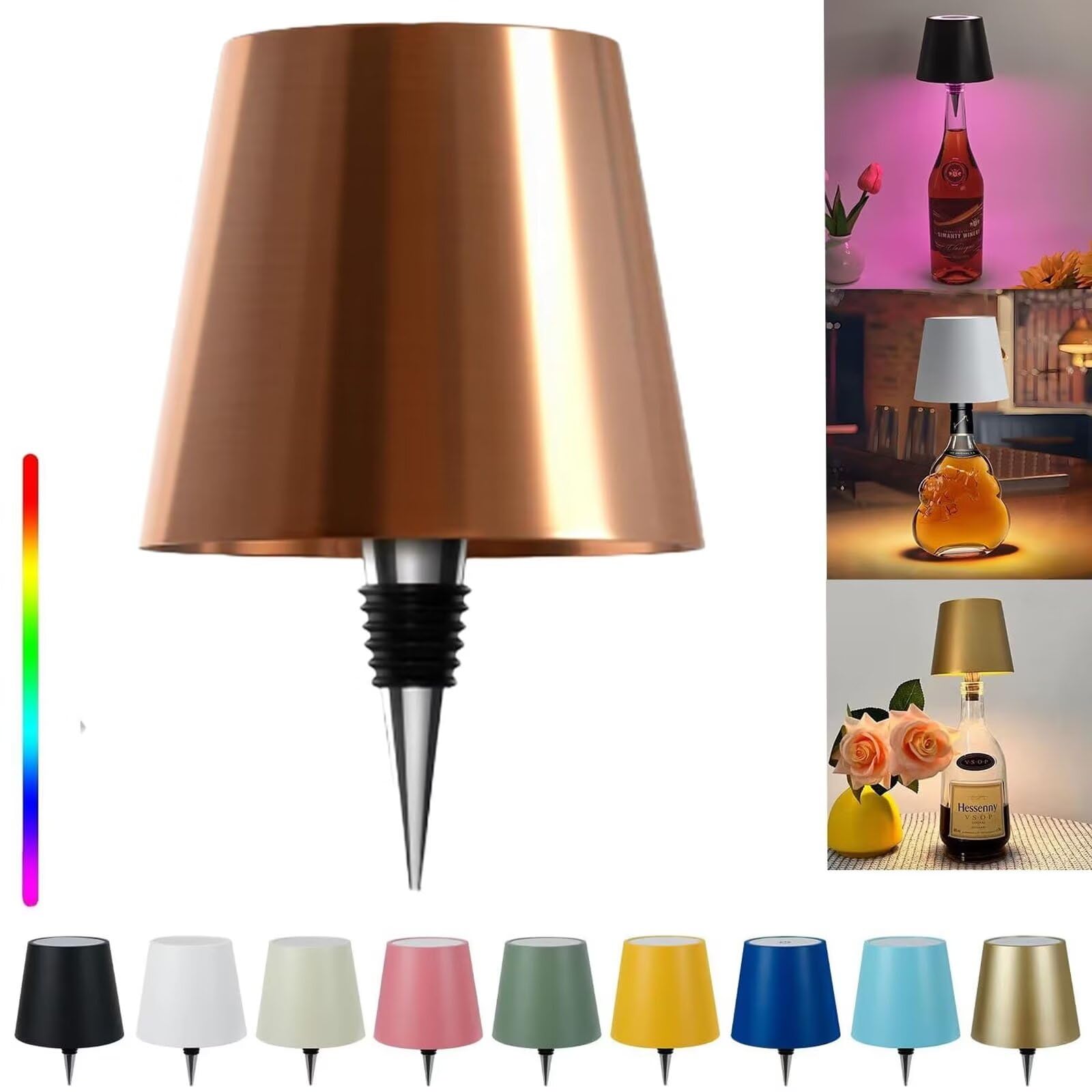 Pridola Wireless Bottle Lamp, 14cm Wine Bottle LED Light, RGB/3 Color Stepless Dimming Wine Bottle Decorative Lights, Touch Control LED Wireless Wine Bottle Lampshade, Tabletop Portable Bottle Lights