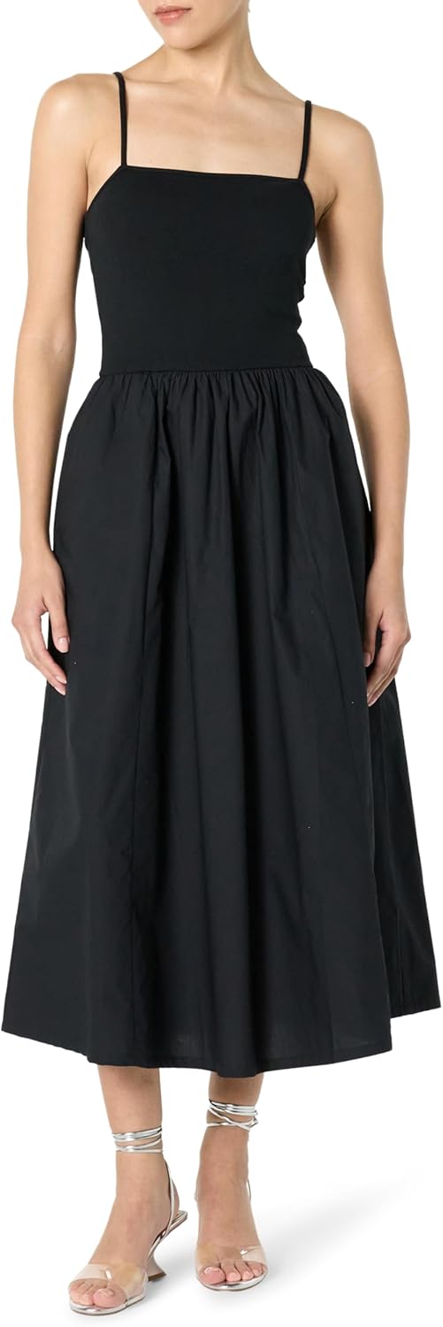 The Drop Womens Robyn Mixed Media Spaghetti Strap Midi Dress