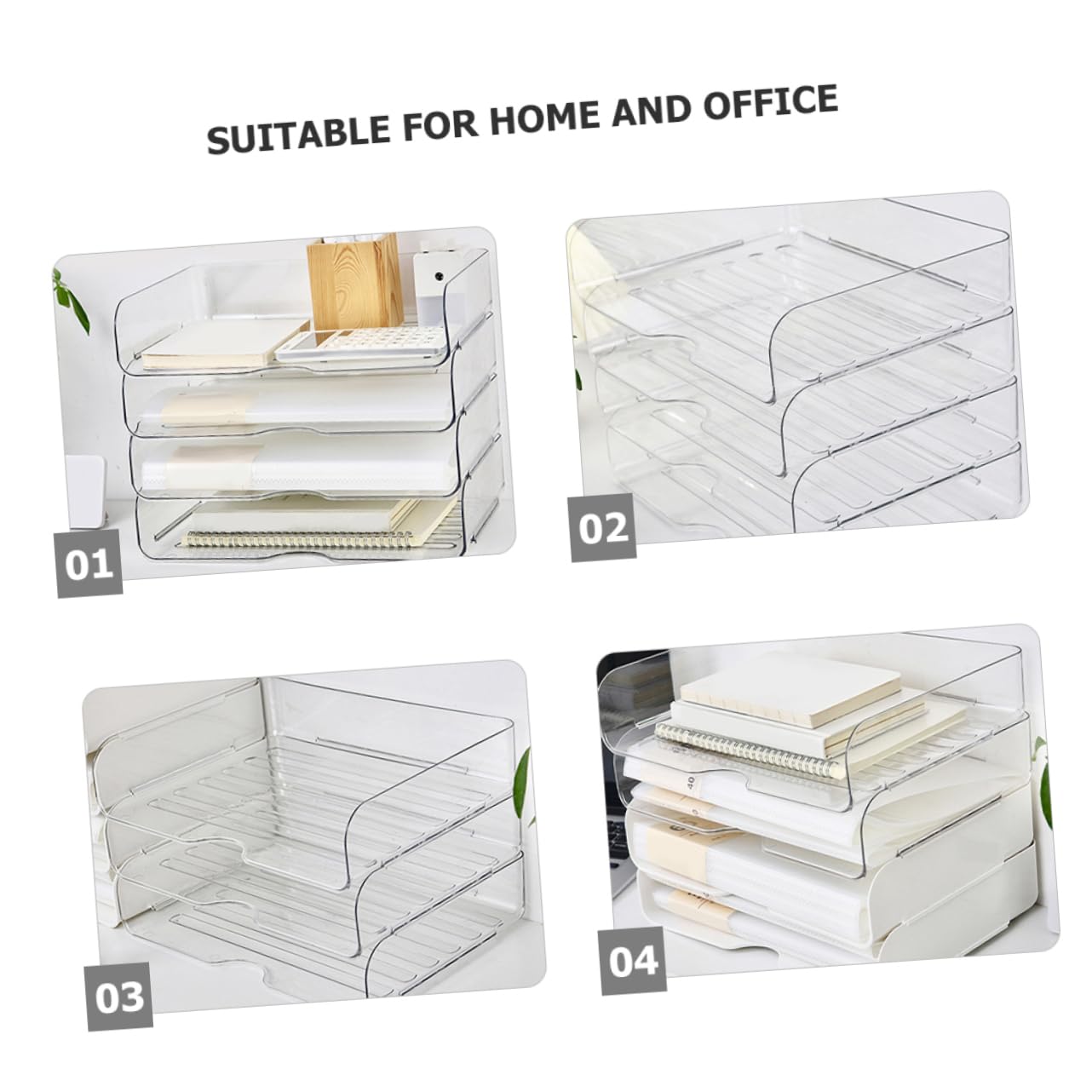Stapelbarer Schreibtisch Aktenorganizer 4 Stück Pet für Büroablagen | Papierorganizer, Platzsparende Aufbewahrung für Dokumente, Elegantes Design für Büro und Zuhause