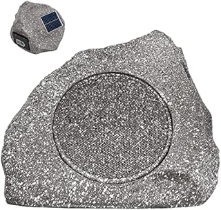 Homewell Outdoor Rock Speaker Solar-Powered Wireless Bluetooth 5.0 Portable Speaker Weatherproof for Patio, Pool, Deck, Yard, Garden and Home (1-Pack, Light Grey)