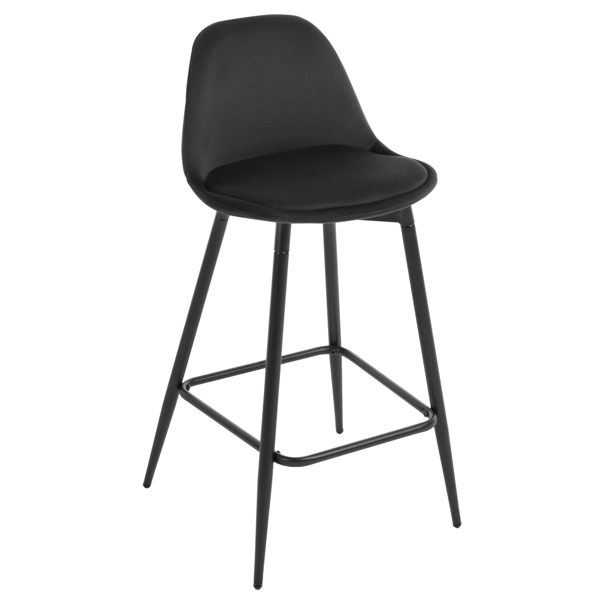 Klihome Bar Stool, Kitchen High Stool with Backrest and Footrest, Velvet Seat and Metal Structure, Black