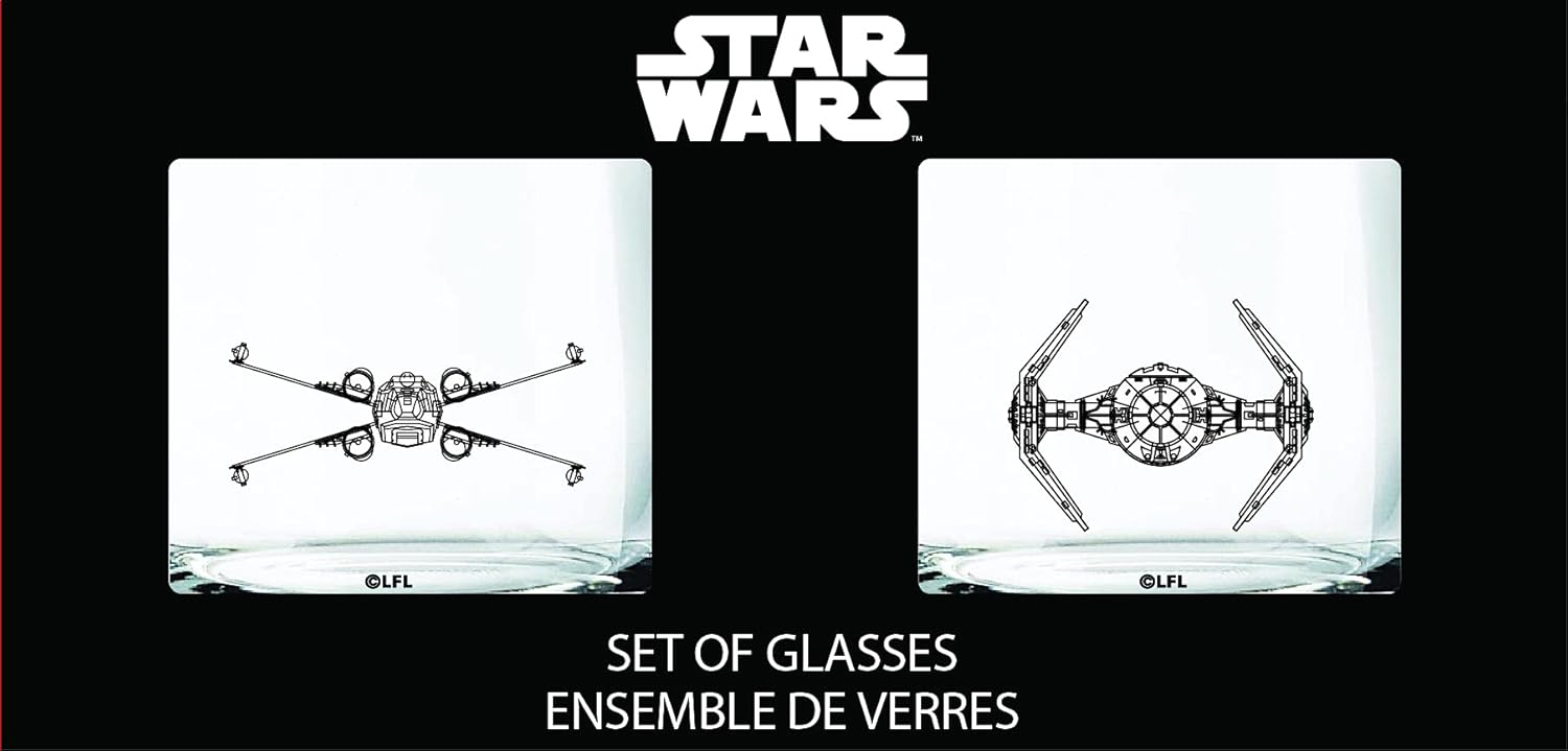 Star Wars Glass Set - X-Wing & TIE Fighter - Collectible Gift Set of 2 Cocktail Glasses - 10 oz Capacity - Classic Design - Heavy Base - Image 6