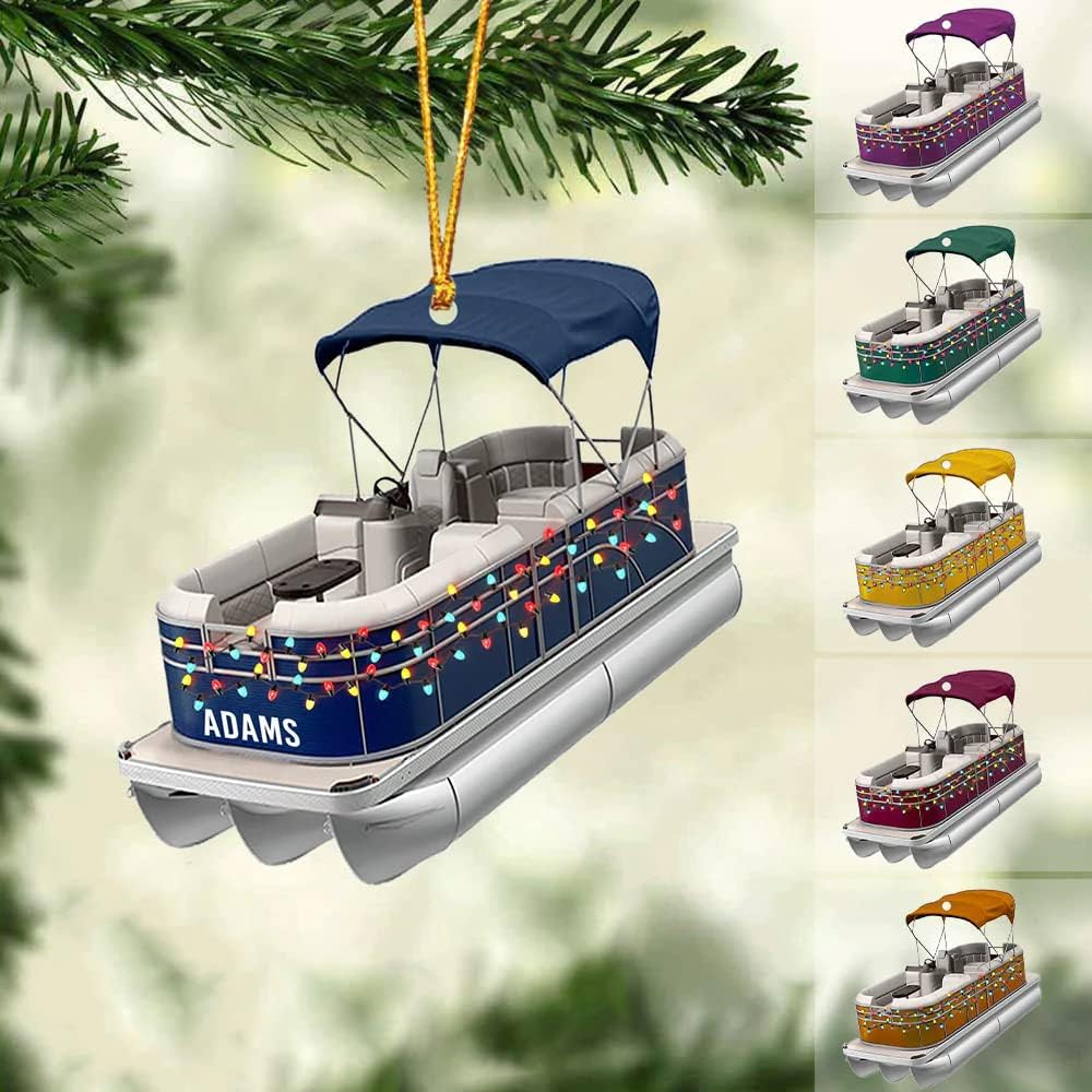 Custom Pontoon Boat Christmas Ornament, Personalized Pontoon Boat Ornament 2D