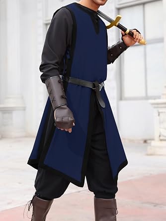 Gafeng Men's Medieval Costume Renaissance Templar Tunic Viking Knight Halloween Vintage Surcoat Warrior Robe