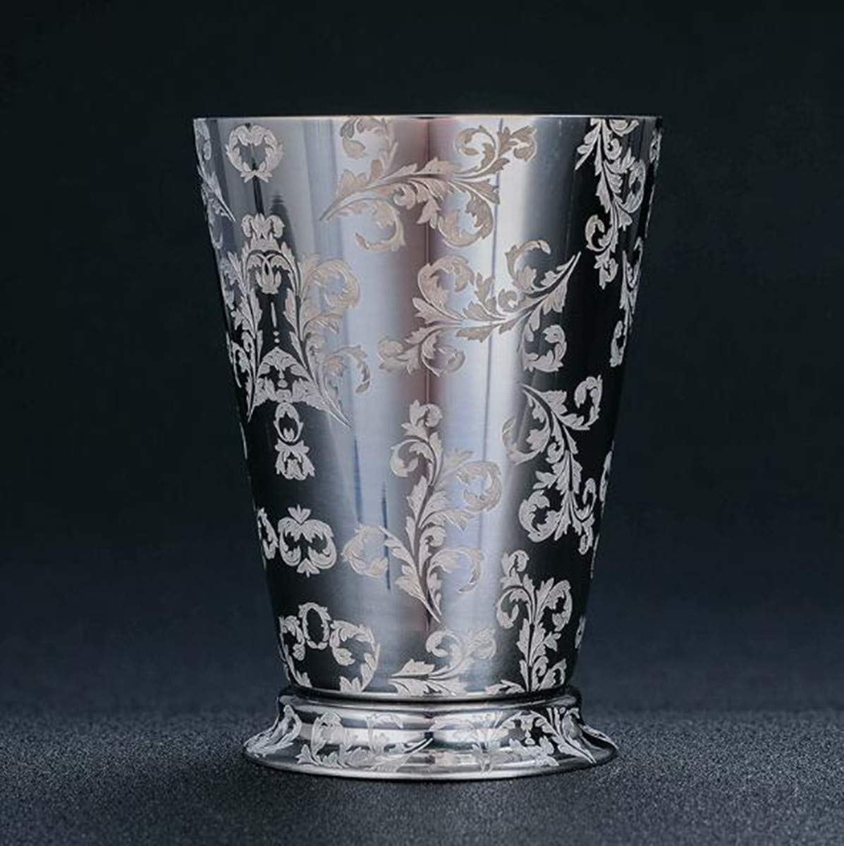 Julep Cup Edelstahl 400 ml – Vintage Silber Minze Julep Cocktail Becher mit Blumendruck Cocktail Tasse Metall Cup (S)