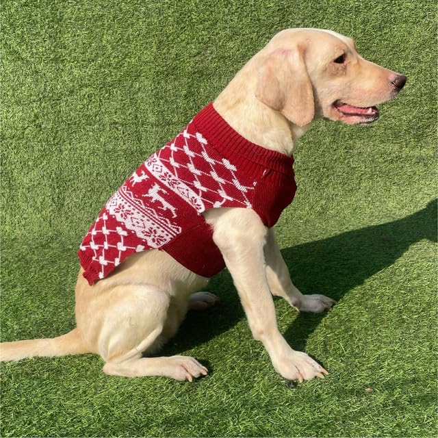 Image of Lulala Dog Christmas Sweater - Pet Winter Knitwear, Classic Warm Reindeer Snowflake Argyle Coat for Kitty Puppy (Maroon-8Inch)
