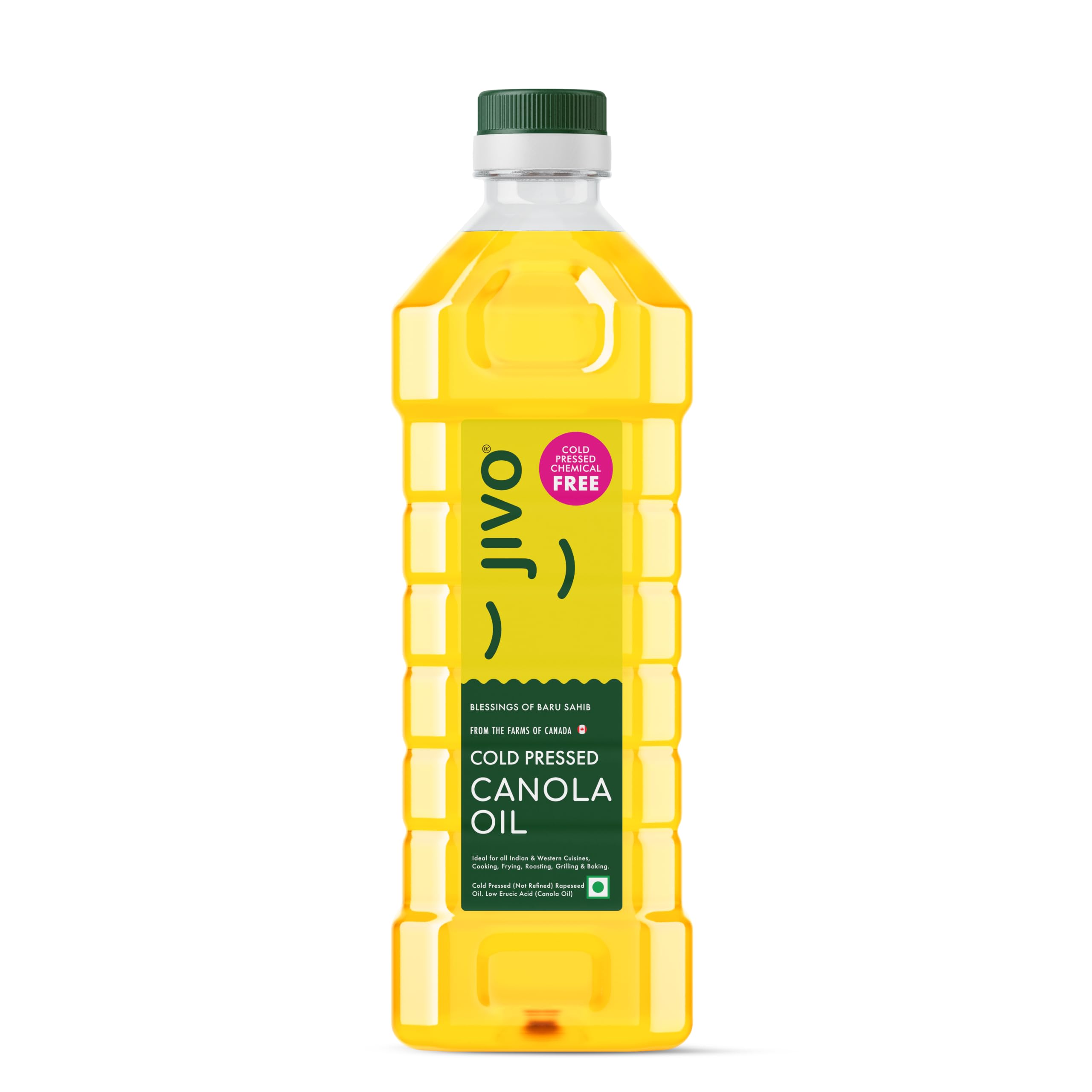 JIVO Cold Pressed Canola Oil 1 Litre | Contains MUFA | Fortified with Vitamins A & D | Cholesterol-Free Oil | Versatile Edible Oil | Ideal for Roasting, Frying, Baking & a Variety of Cuisines
