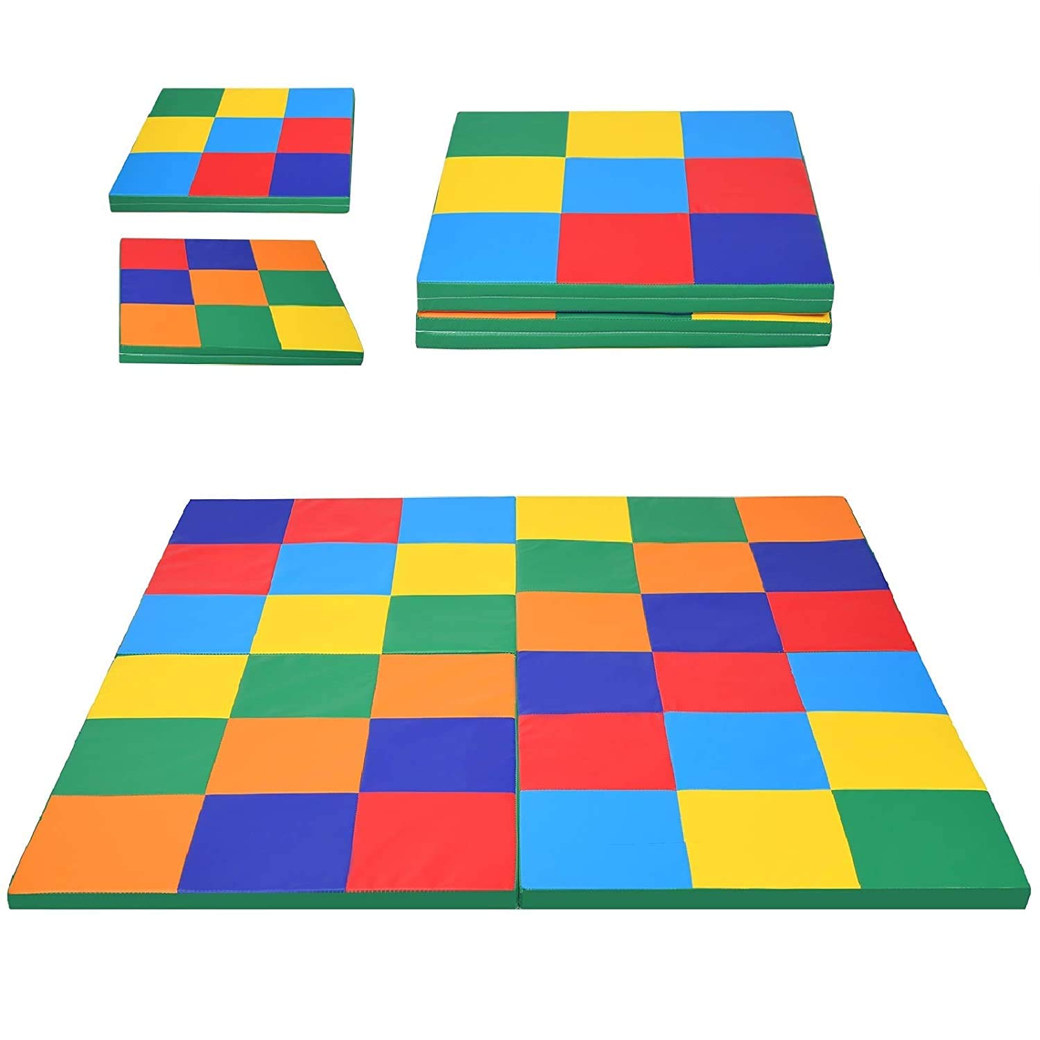 COSTWAY Toddler Play Mat, Foldable Patchwork Baby Floor Mats with Waterproof Surface, 3.5CM Extra Thick Foam Playmat for Playing Crawling (Multicoloured) — image 1