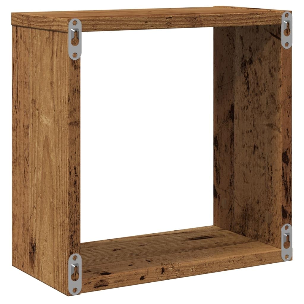 vidaXL Wandregal 4 STK., Würfelregal mit Stauraum Wandmontage, Hängeregal Schweberegal für Wohnzimmer, Cube CD Regal, Altholz-Optik Holzwerkstoff
