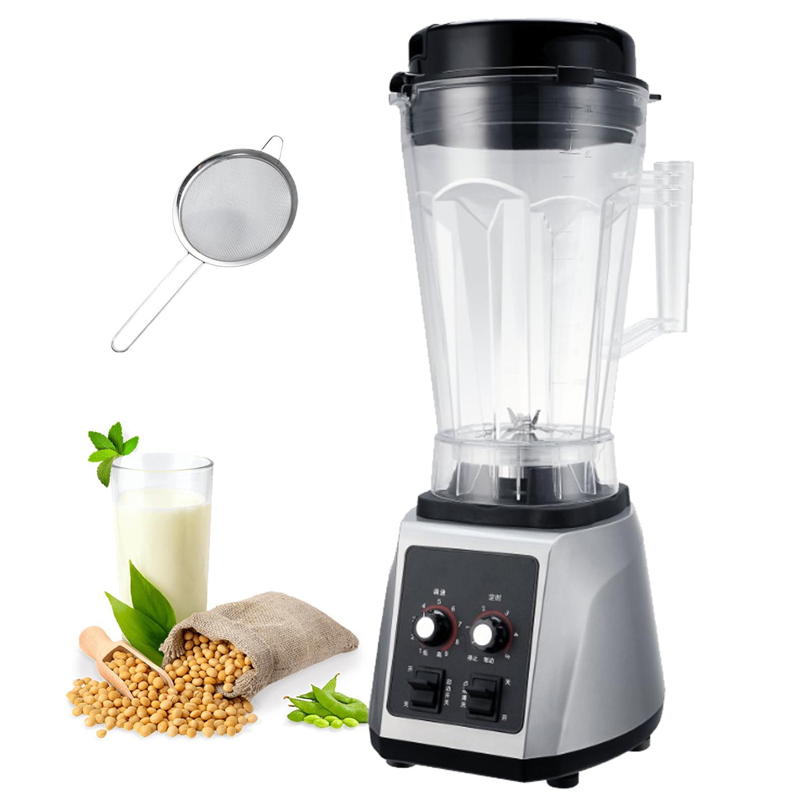 Blender Komercyjny, W Pełni Automatyczna Maszyna Do Mleka Sojowego O Pojemności 6 L/7 L Z 8 Ostrzami, 9-stopniową Regulacją Prędkości I Timerem, Redukcją Hałasu, 2200 W, Do Koktajli W Domu 7L