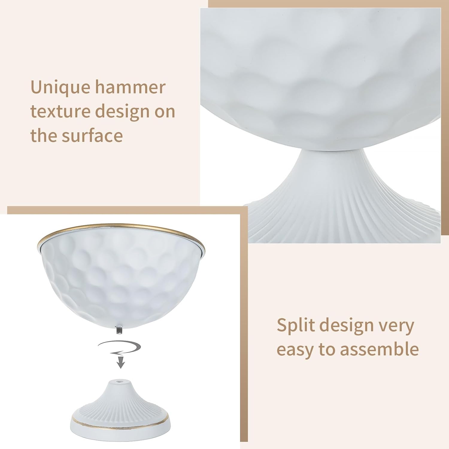 Sziqiqi White Vases for Wedding Centerpieces: 6.1in Metal Urn Vases Set of 2 Compote Vase for Decorations - Flower Arrangements Table Vase Plant Bowl for Wedding Party Event Home Decor