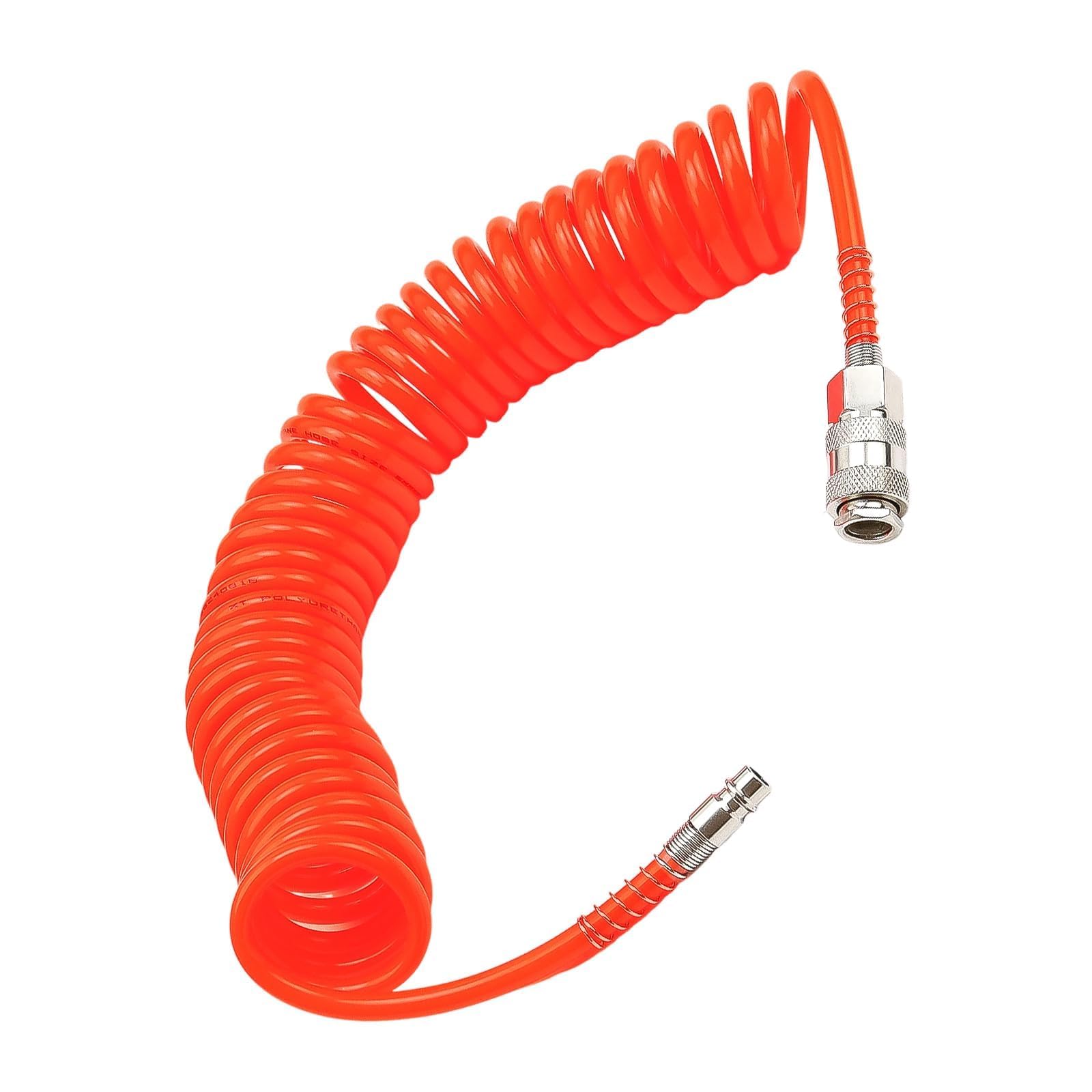 TIANLIN Manguera Compresor Aire 6 M Naranja, PU Manguera Aire Comprimido, Equipado con Un Conector Rápido de 1/4 Pulgadas, Diámetro del Tubo 5 × 8 mm (Presión Máxima 10 Bar), para Compresores